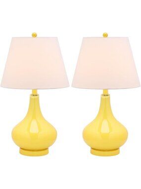 Modern Yellow Gourd Glass Table Lamps Set of 2 for Bedroom & Living Room - LED